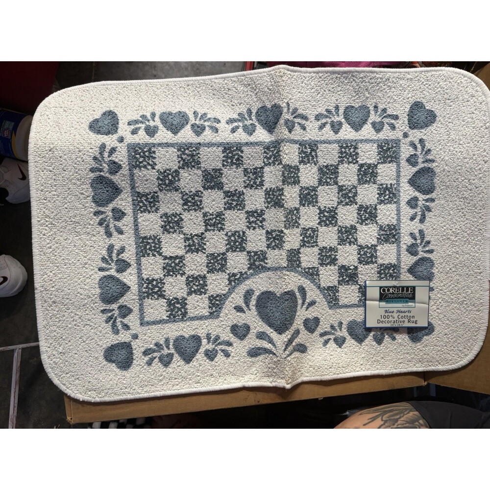 Vintage Corelle Coordinates Blue Hearts Cotton Rug 20x28.5 NOS Granny Core.